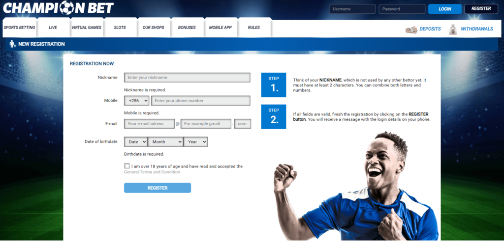 How to register at Champion bet