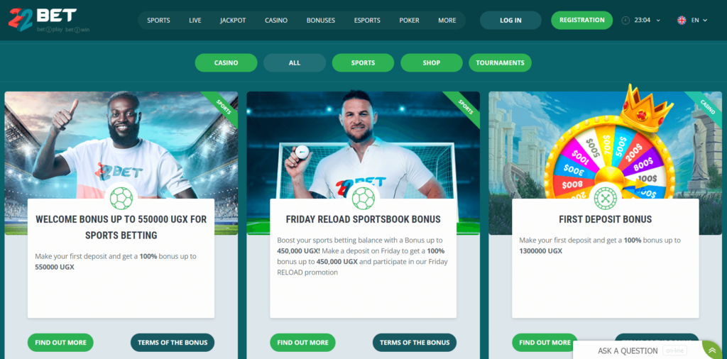 22Bet Uganda Bonuses