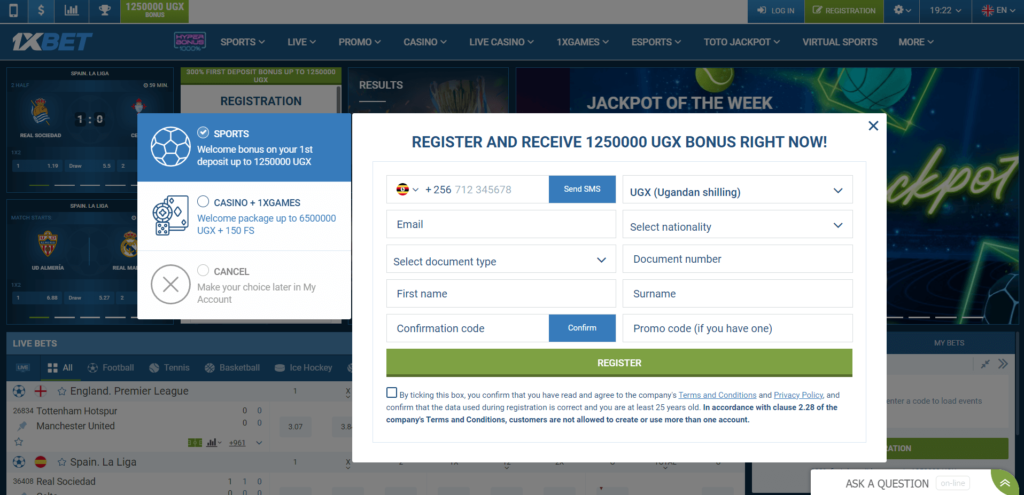 1xbet Uganda register