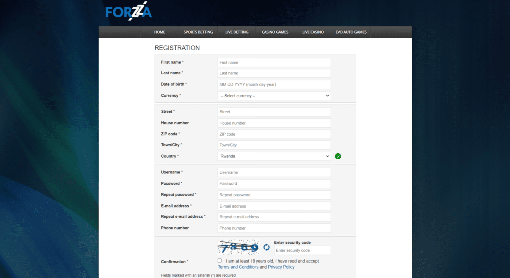 Registering on Forzza Rwanda